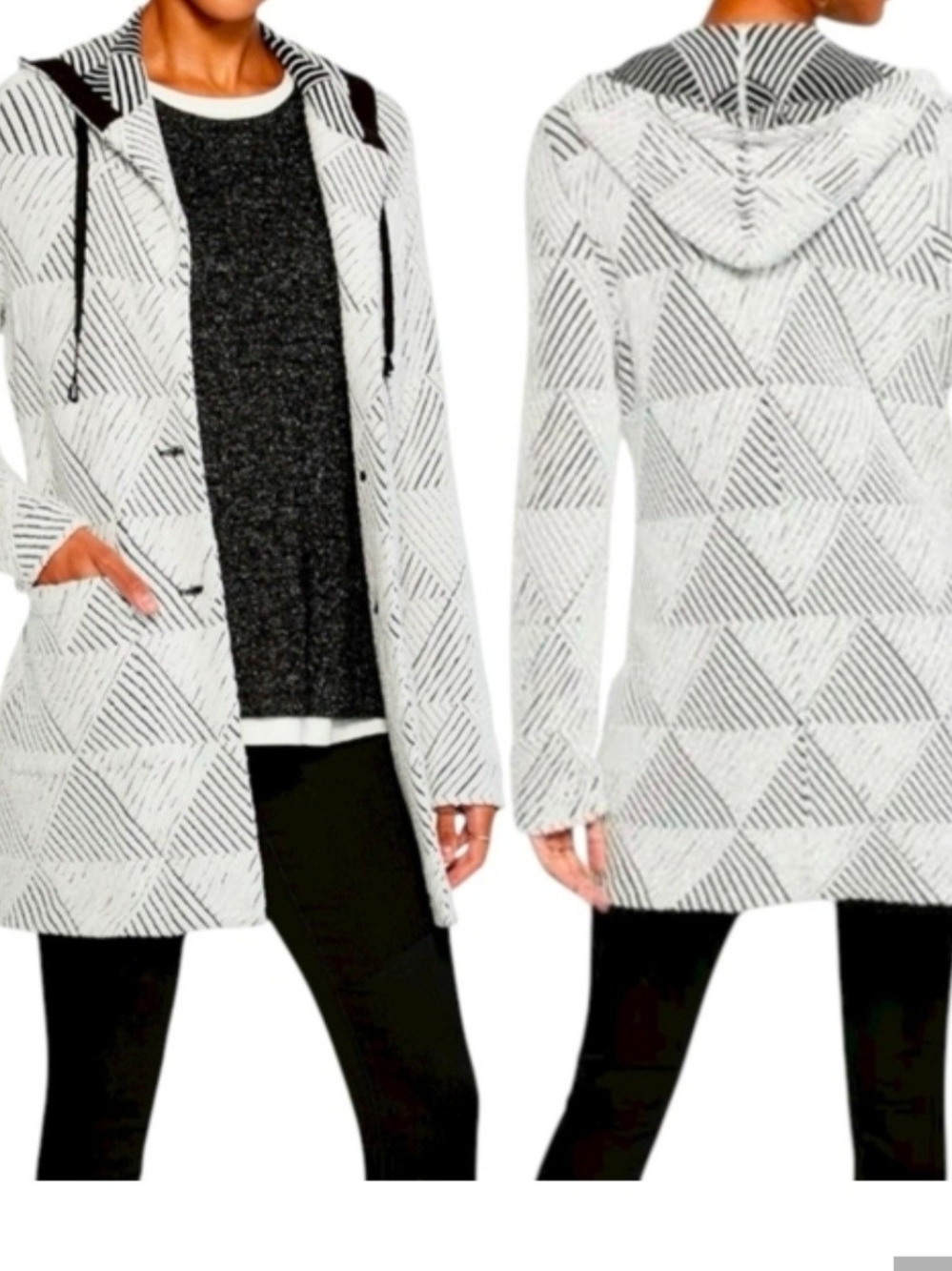NIC+ZOE Here Or There Pucker Jacket M White Black Geometric Textured